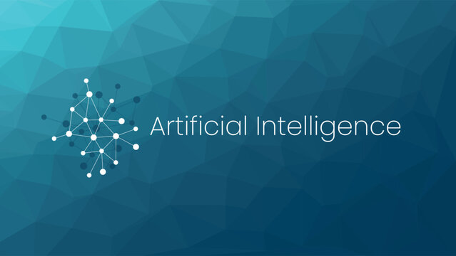 Artificial intelligence. AI neural network digital brain machine deep learning processing big data analysis technology. Network vector illustration. Blue low poly gradient background