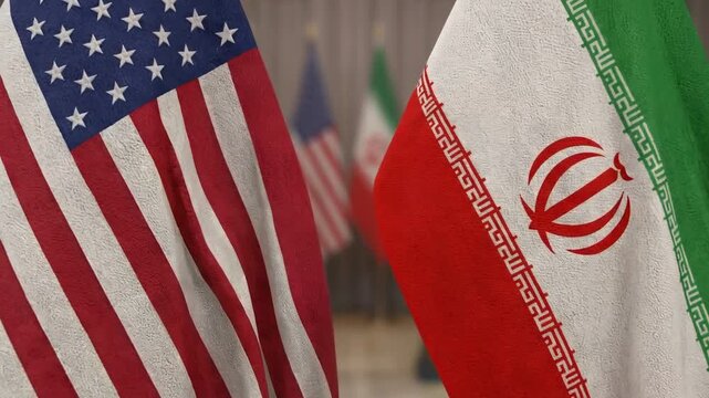USA and Iran Flags Waving in Diplomatic Agreement Concept 3D Render