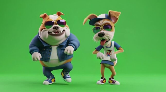 Dancing dog and friend perform on green stage