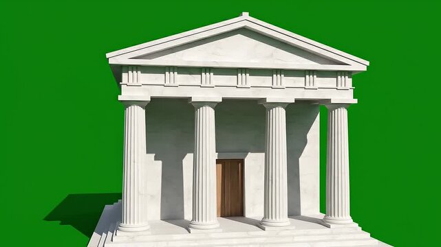 Rotating ancient marble temple architecture on green screen