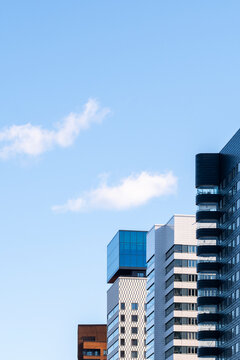 Modern urban architecture skyline tower building over city sky in Stockholm Liljeholmskajen district of Sweden with contemporary design