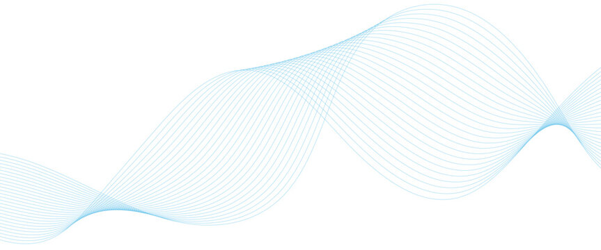 Abstract colorful blue lines on a white background. Blending gradient colors. Digital frequency track equalizer. Line art. Vector illustration.