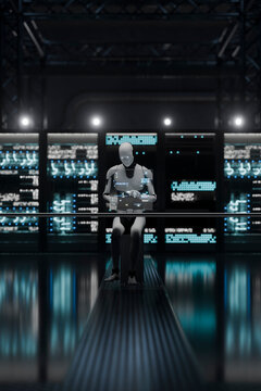 3D robot working alone on digital coding task