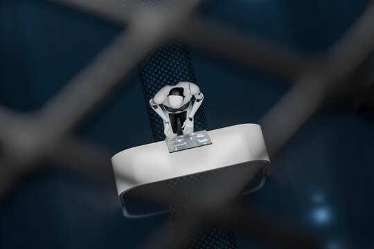 3D robot seen from top using coding screen panel