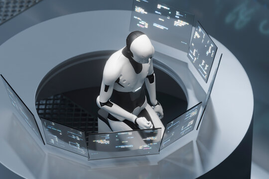 3D robot multitasking with curved digital server interface