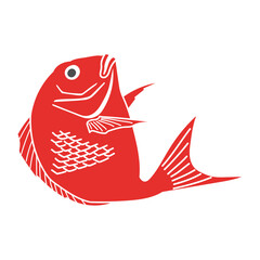 赤い鯛のイラスト　ベクター　透過背景　白背景　和風　魚　正月　縁起物　海の幸　海鮮　挿絵　タイ　日本　めでたい