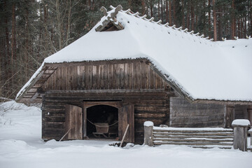 Latvian old wooden barn. Riga, Latvia