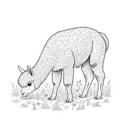 Fototapeta premium Alpaca Illustration, Cute Vector Art, Line Drawing, Coloring Page