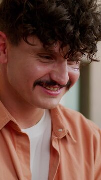 Caucasian successful smiling business man typing laptop device modern technology businessman in office working computer work corporate software guy happy smile male professional startup owner leader