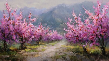 Flowering almond trees in the forest