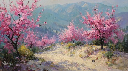 Flowering almond trees in the forest