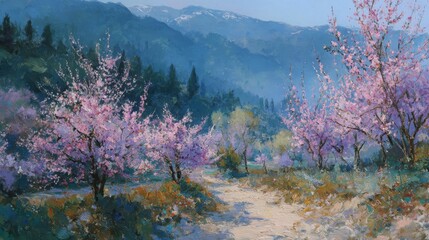 Flowering almond trees in the forest