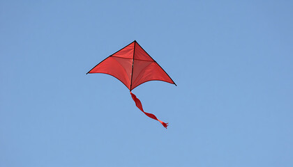 A bright red diamond kite with a long, curling tail against a clear blue sky, HD and 4k image