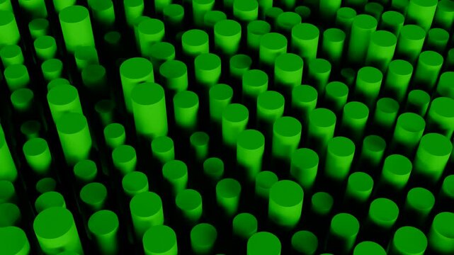 Abstract green cylinders wave animation. Digital matrix code or technology data equalizer loop.