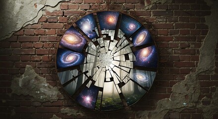 Galactic Portal - A Cosmic Window to Other Worlds on Brick Wall.