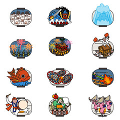 日本各地の祭りイラストセット 提灯モチーフの伝統行事・夏祭り素材集 © ribitts