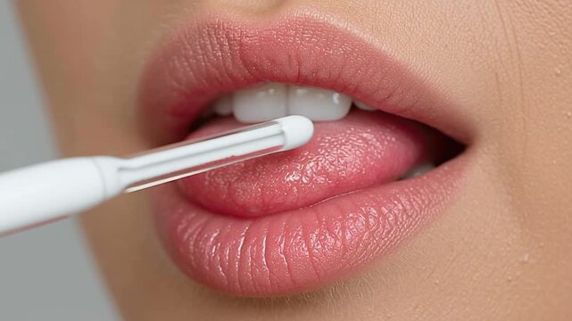 Sensual Delight: Close-up of a person's mouth with a delicate instrument, capturing a moment of intimacy and focus.