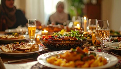 Festive Family Feast - A Table Laden with Delicious Dishes.