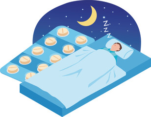 薬を飲んで眠る男性