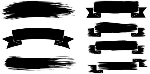 Set of black brush stroke banners and ribbons for text
