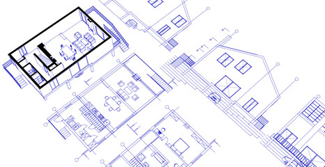 house architectural project sketch 3d illustration	
