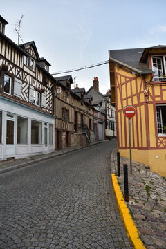 Historic Half-Timbered Buildings in the City Center of Honfleur, Normandy, France