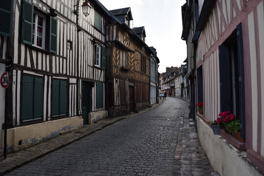 Historic Half-Timbered Buildings in the City Center of Honfleur, Normandy, France