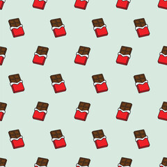 Seamless vector pattern with chocolate bars in red packaging 