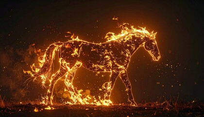 Fiery Horse - A Dramatic Depiction of a Horse Engulfed in Flames.