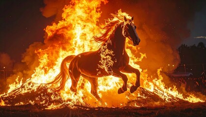 Fiery Horse - A Majestic Creature Amidst a Blaze of Flames.