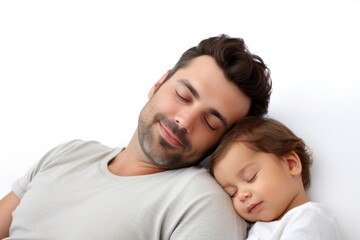 Fototapeta premium Father sleeping portrait toddler.