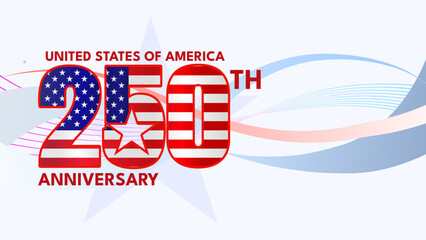 Obraz premium United States of America 250th anniversary banner, vector illustration with patriotic flag design, stars and waves