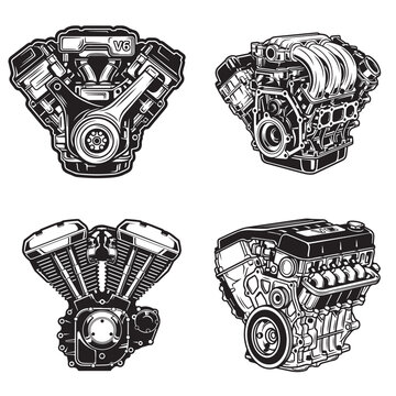 Modern DOHC Engine and Multi-Cylinder Motor Vectors