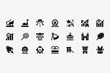 Amusement park solid icon set
