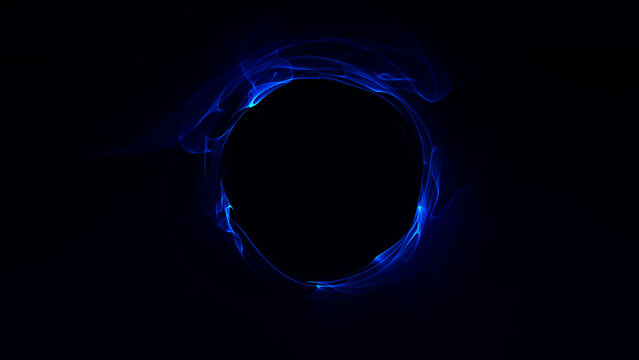 Dark glowing blue energy sphere with fluid light streams creating deep atmospheric motion. Futuristic digital portal loop with luminous structure, seamless abstract energy flow rendered in 4K.
