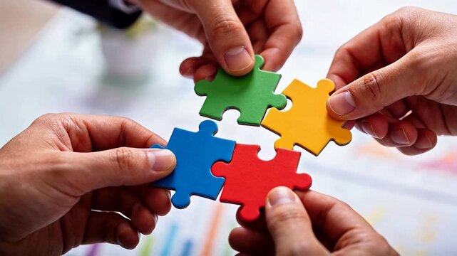 hands holding colorful puzzle pieces