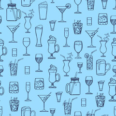 Vector Seamless Pattern of Sketch Cocktails