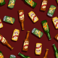 Vector Seamless Pattern of Cartoon Beer Items