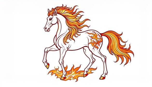 Fiery Horse Illustration - A Majestic Creature of Flame and Power.