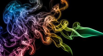 Colorful smoke trails against a dark background create abstract art.
