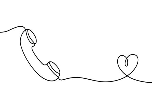 Line drawing of a telephone handset with a cord forming a heart