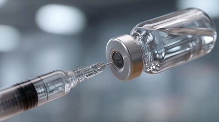 Close-up of a syringe and vial.