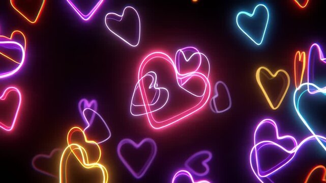 Vibrant Neon Hearts Background Loop Animated Abstract Glowing Shapes
