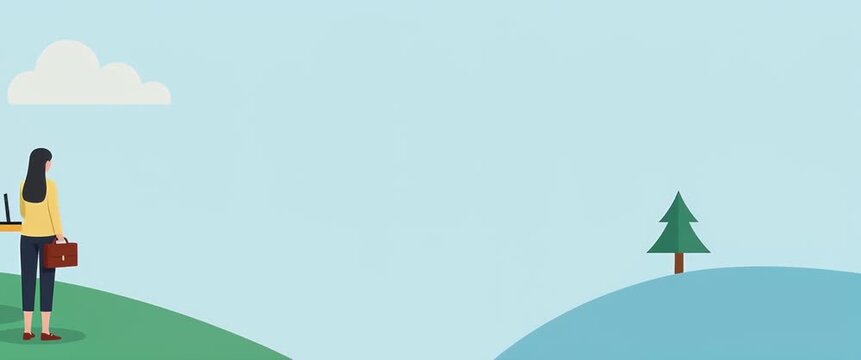 Business meeting outdoors with colleagues discussing project plans, as the camera slowly pans across a sunlit landscape, capturing the serene, minimalist setting and ambient breeze.