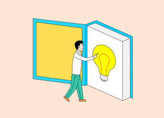 Man is drawing a light bulb on a book