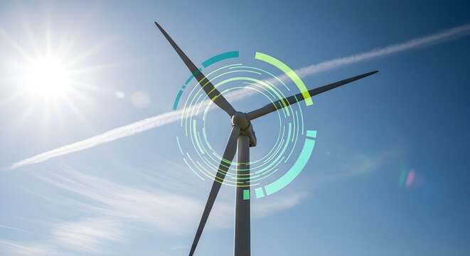 Wind Turbine Under a Bright Sun with Circle Visualization for Sustainable Energy