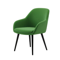 Modern green armchair with sleek black metal frame and legs isolated on transparent background