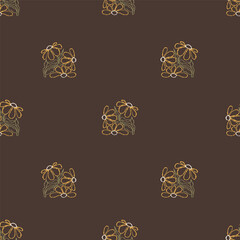 Outline Seamless Floral Pattern With Texture Hand-Drawn. Abstract Flowers of Matisse Inspired on Dark Background. Contemporary Botanical Minimalist Square template. Vector Illustration