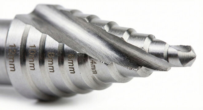 HSS step drill bit with laser-etched metric size markings