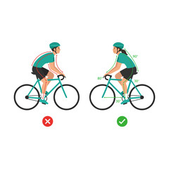 Obraz premium Cyclist Riding Bicycle Correct and Incorrect Posture.